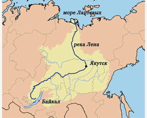 река Лена на карте