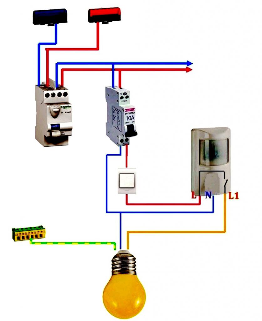 Kak podklyuchit. Схема подключения датчика движения к лампочке через выключатель. Схема соединения датчика движения с лампой через выключатель. Схема подключения датчика движения к лампочке через выключатель 220в. Схема подключения лампочки через выключатель и автомат.