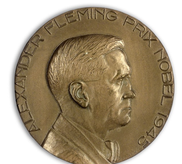 Бронзовая медаль Нобелевской премии с изображением Флеминга
