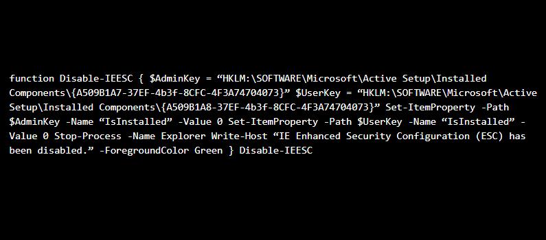 Пример скрипта отключения усиленной конфигурации безопасности IE для консоли PowerShell