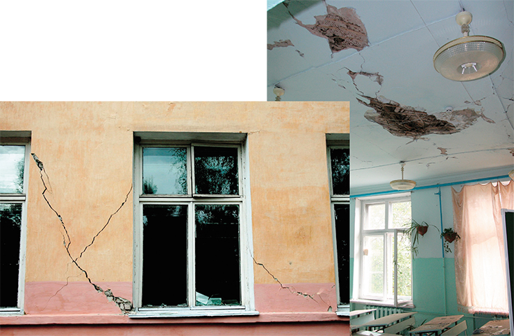 Школа, повреждения после землетрясения