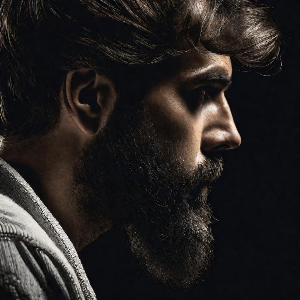 Портрет задумчивого бородатого мужчины в профиль