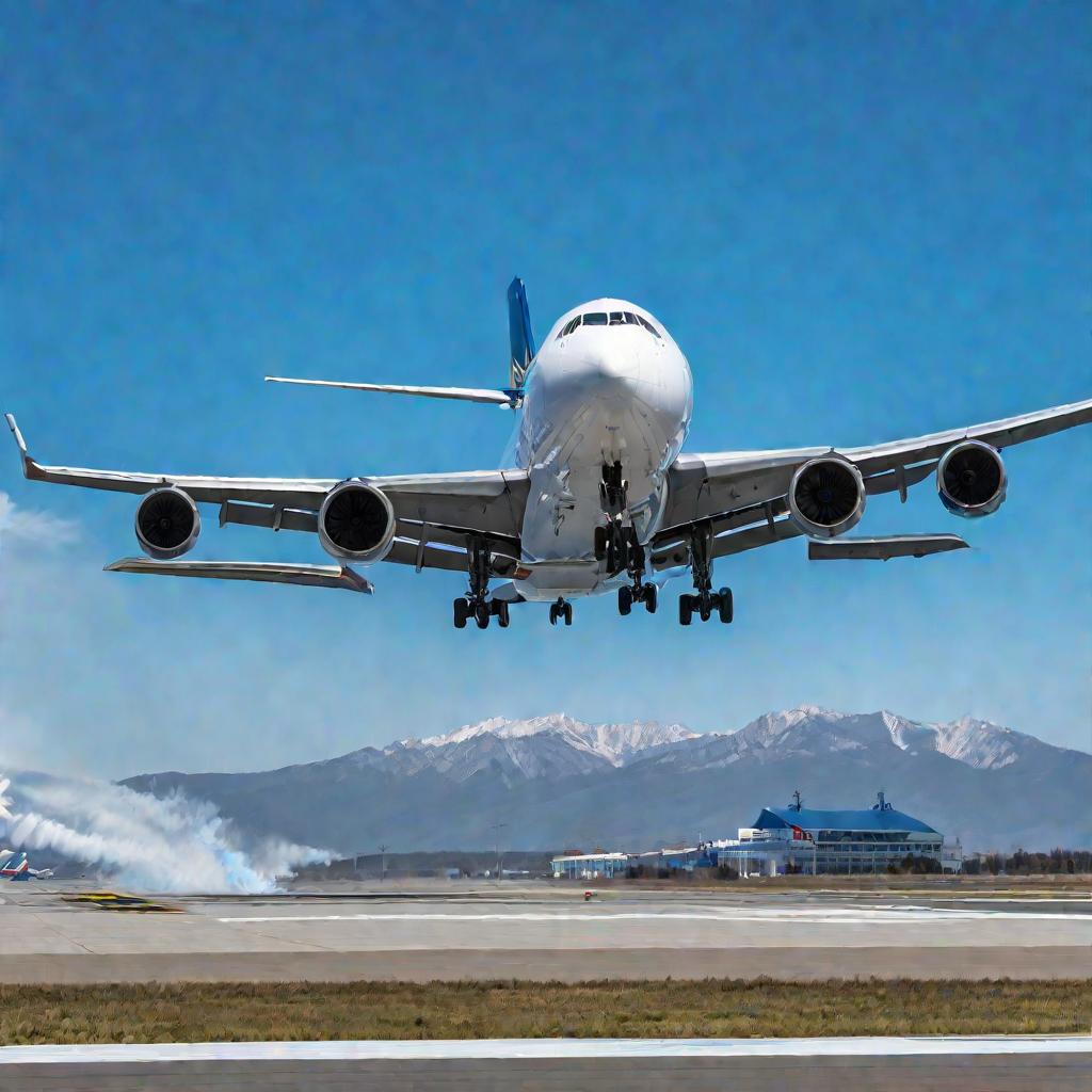 Взлет самолета с взлетно-посадочной полосы аэропорта Анапа