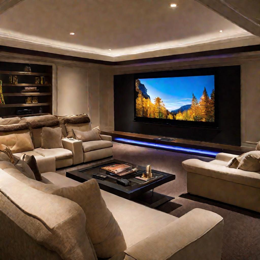 Яркое высококачественное изображение на большом телевизоре в домашнем кинотеатре