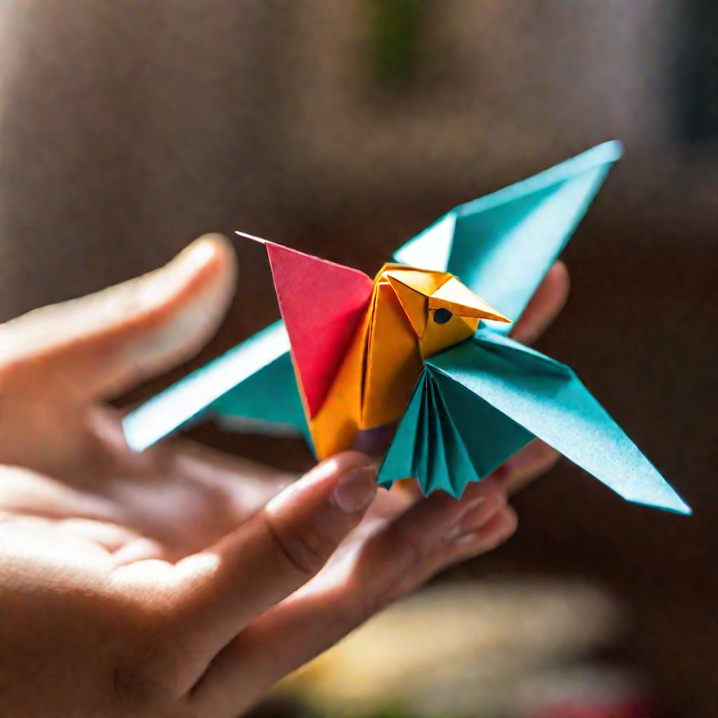 Ребенок делает птицу в технике оригами