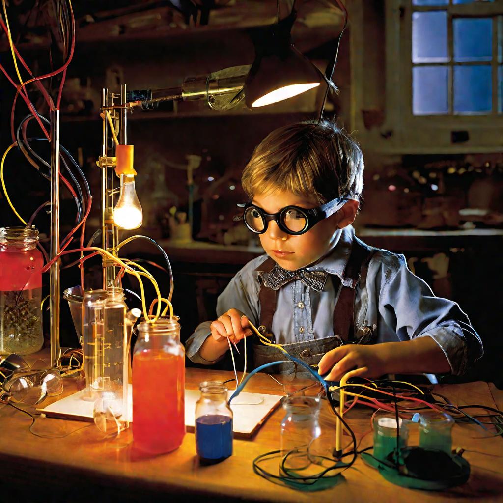 Ребенок проводит опыты с самодельным электроскопом.