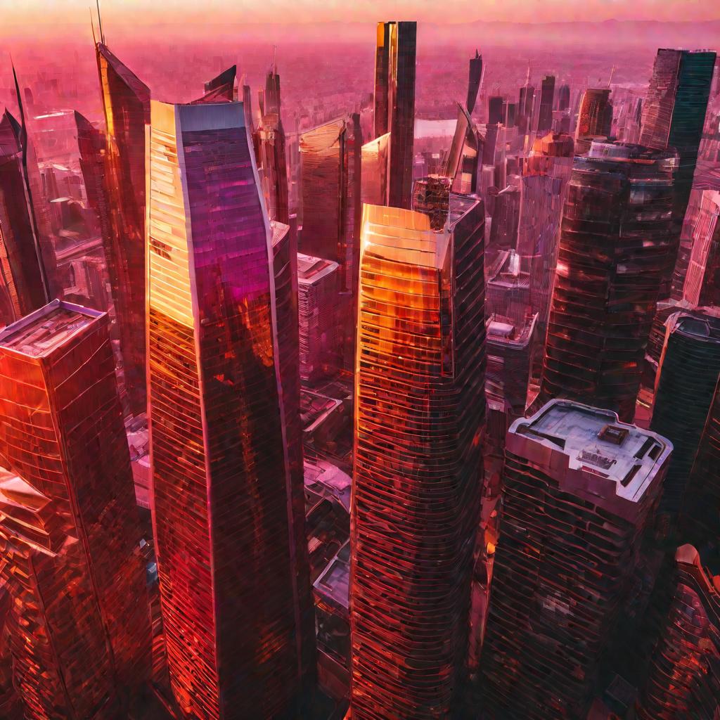 Вид на небоскребы города на закате