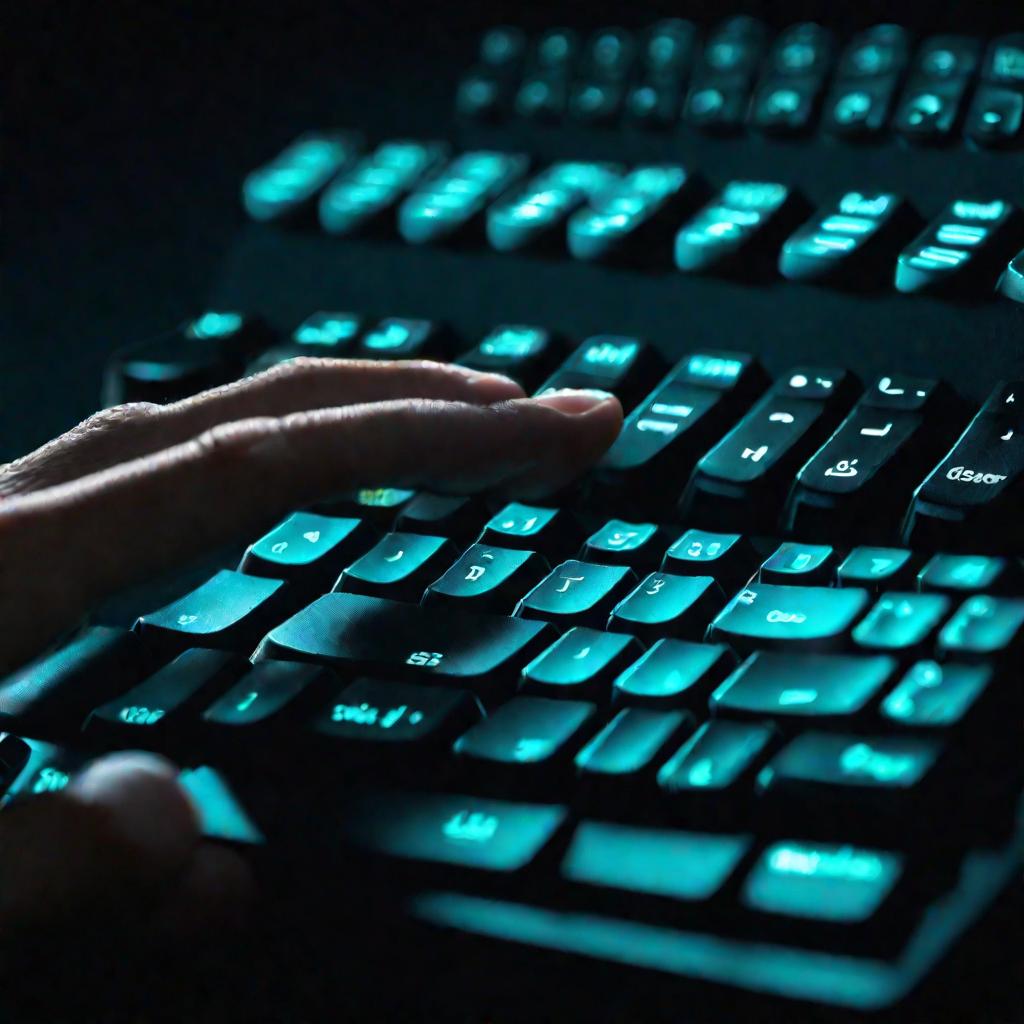 Рука вводит сложный пароль на клавиатуре