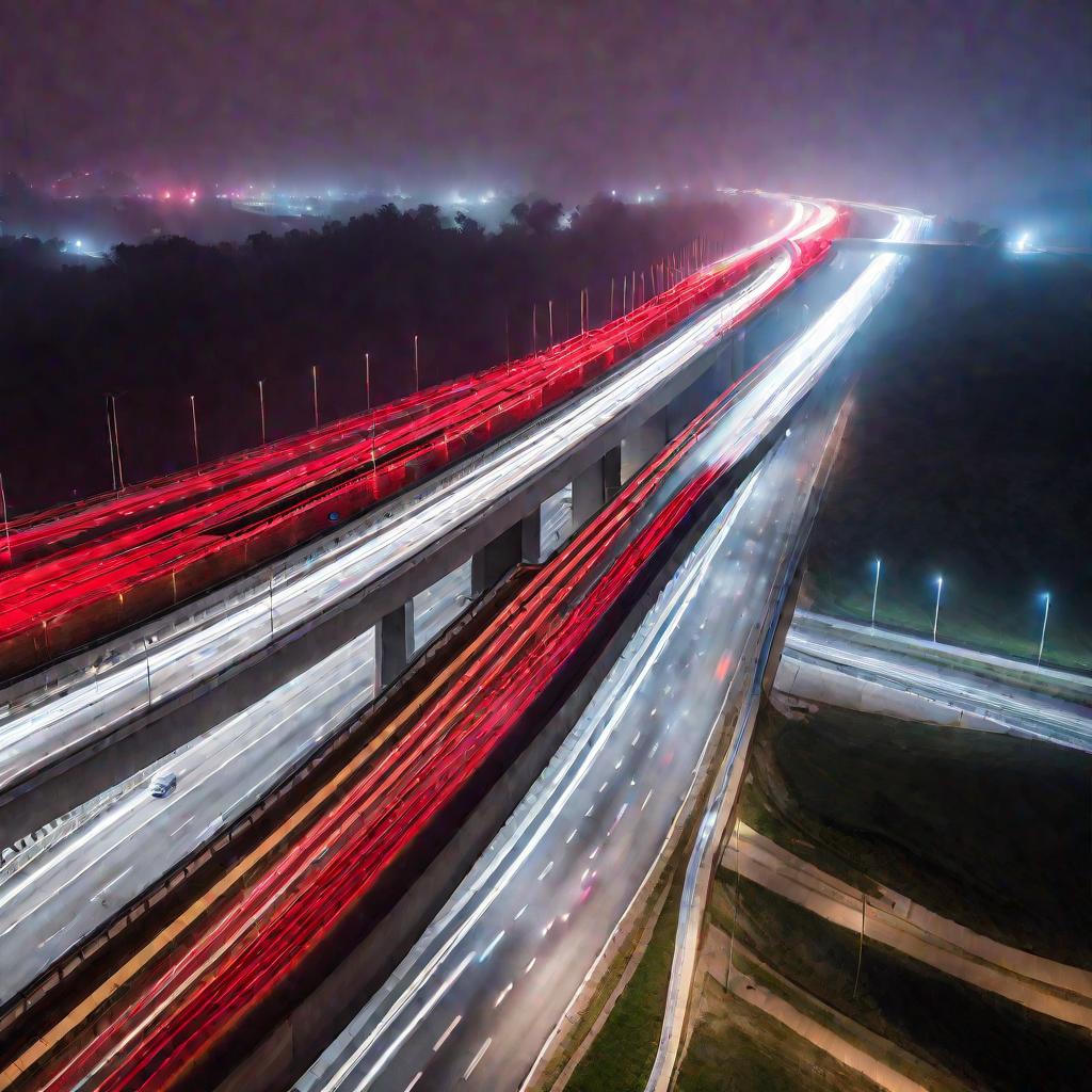 Автомагистраль ночью в тумане