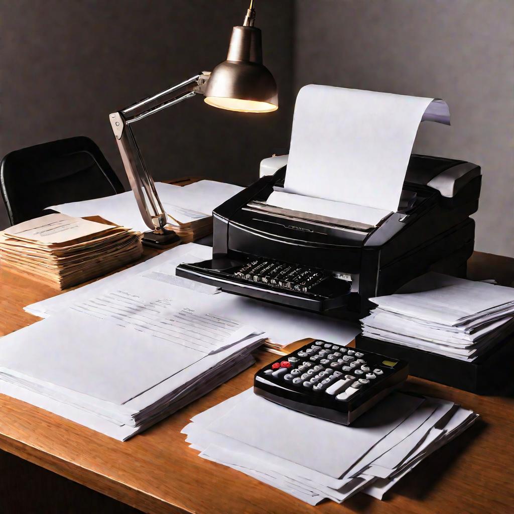 Папки с документами на столе в бухгалтерском офисе.
