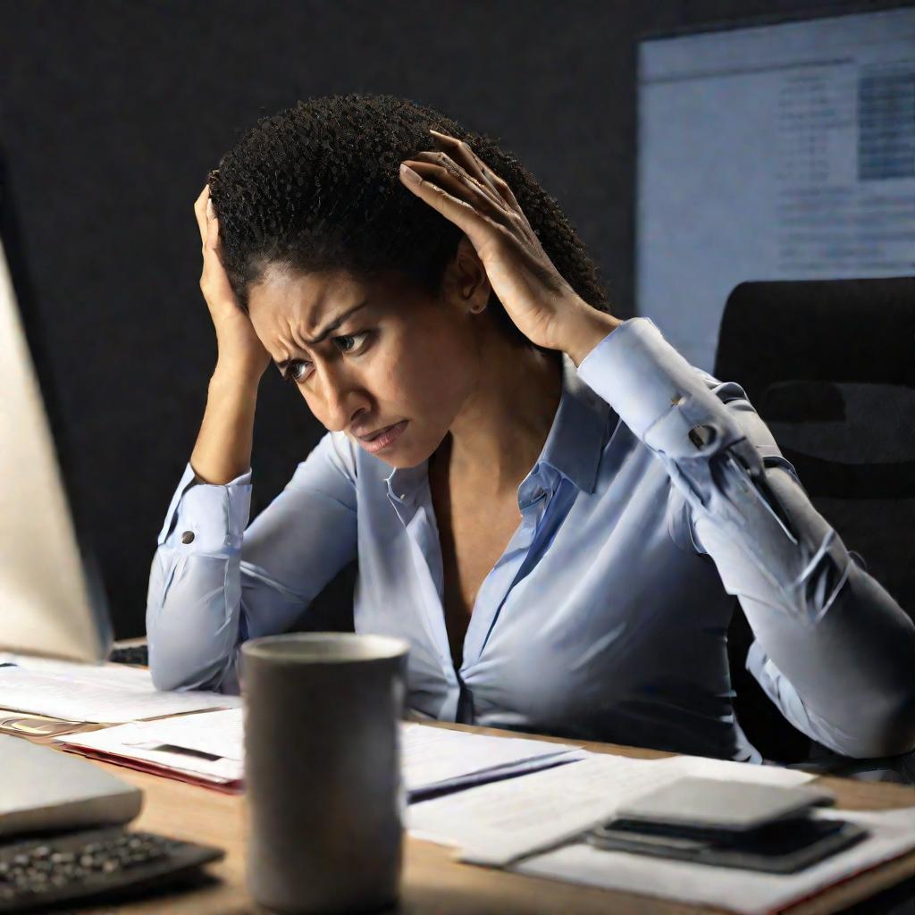 Портрет раздраженной женщины за компьютером в офисе
