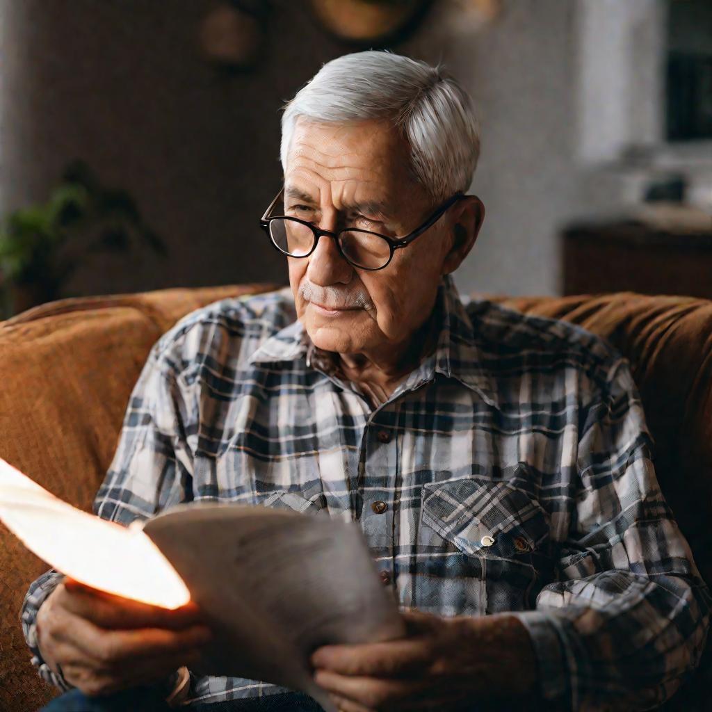 Пожилой мужчина читает медицинскую памятку