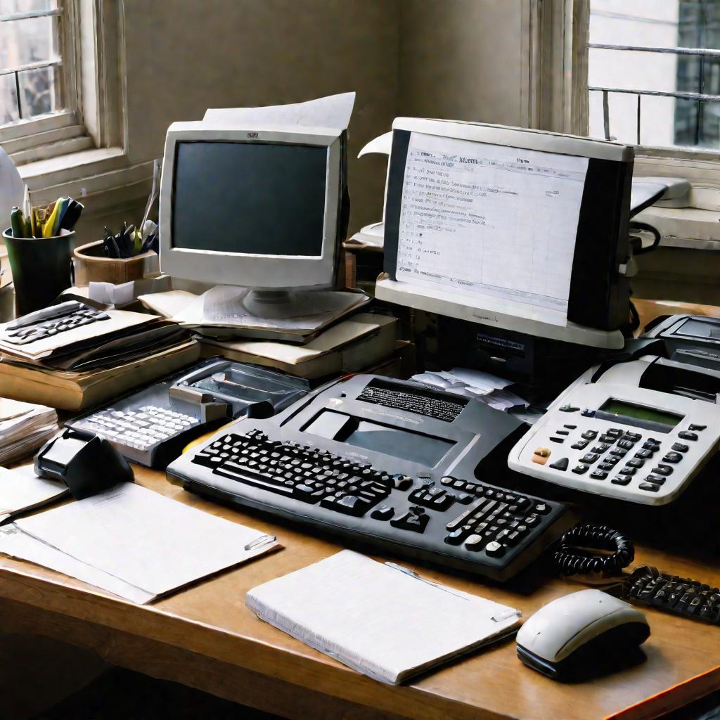 Калькулятор с печатной лентой на рабочем столе