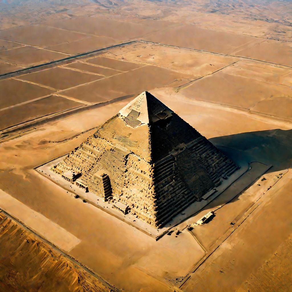 Вид сверху на пирамиду Гизы с идеально выстроенными гранями