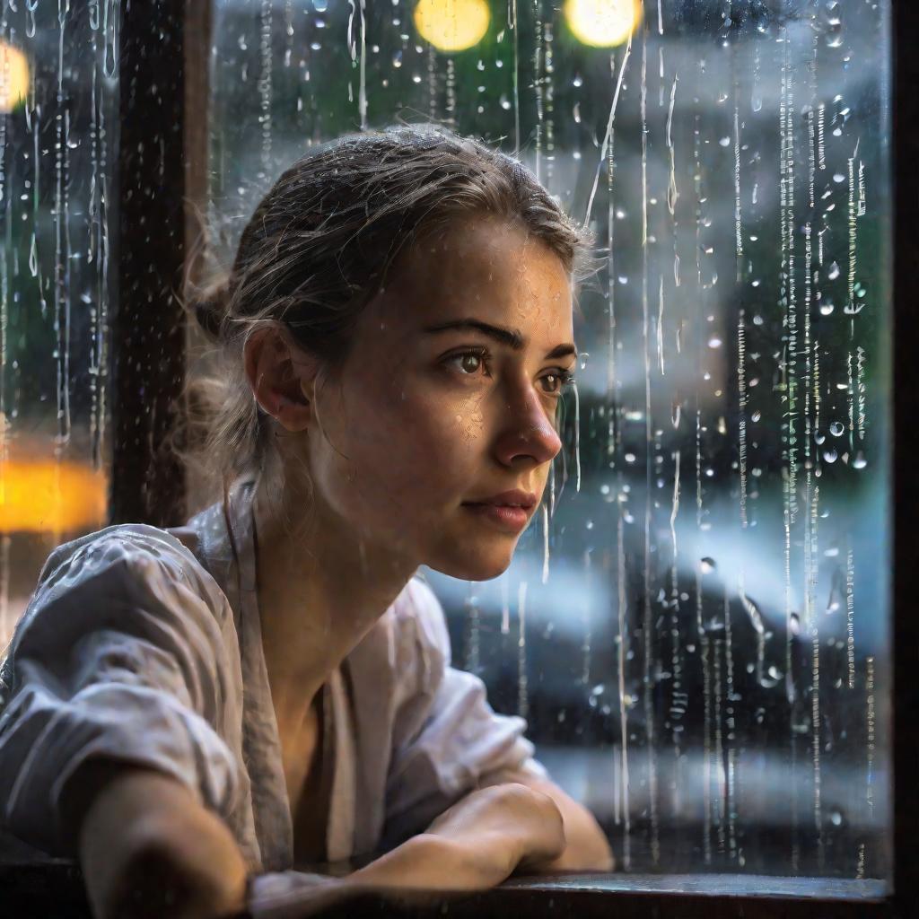 Девушка задумчиво смотрит в окно кафе и представляет графики уравнений