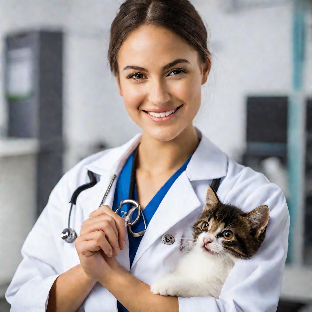 Студентка-ветеринар с котенком на руках