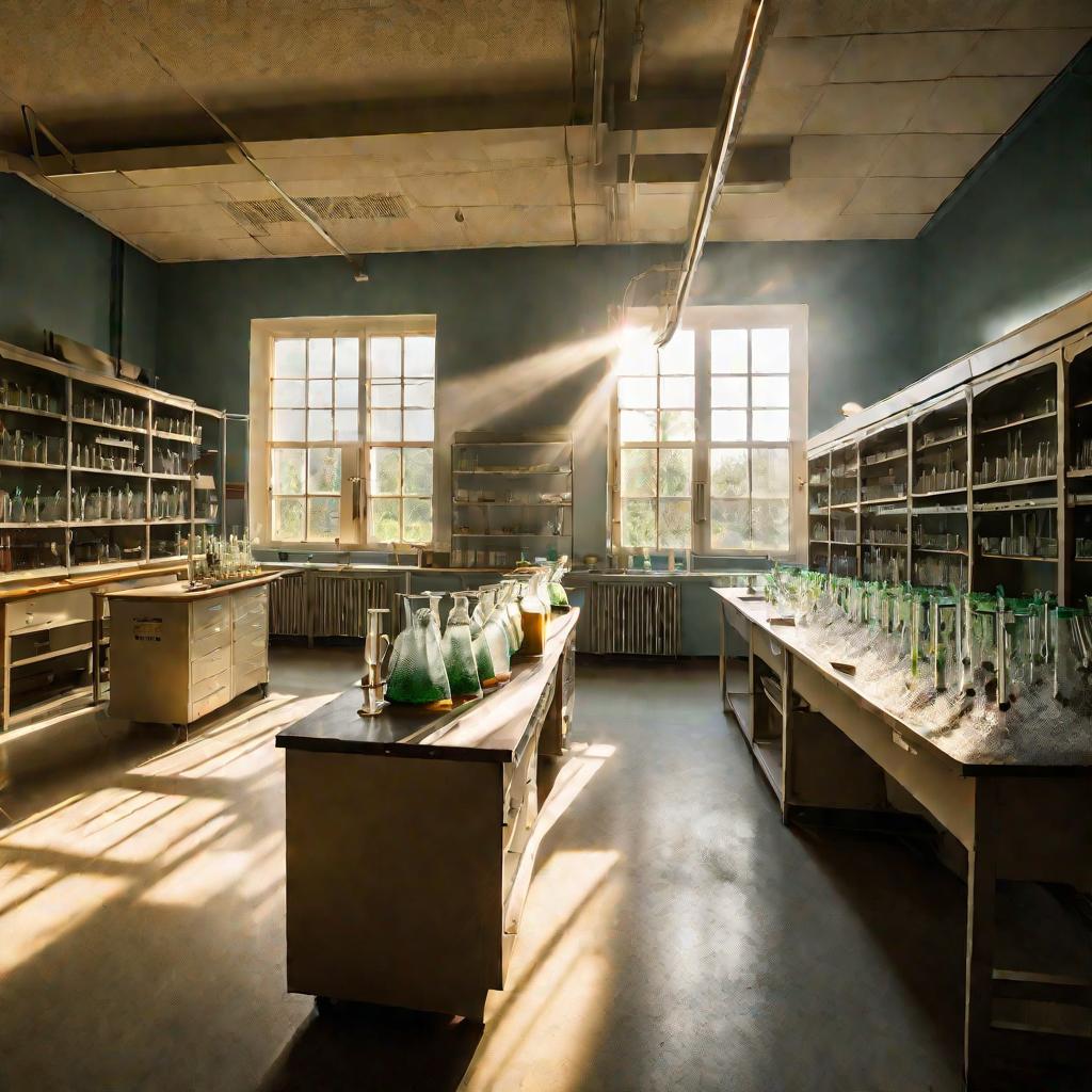 Лаборатория химии с солнечным светом из окна