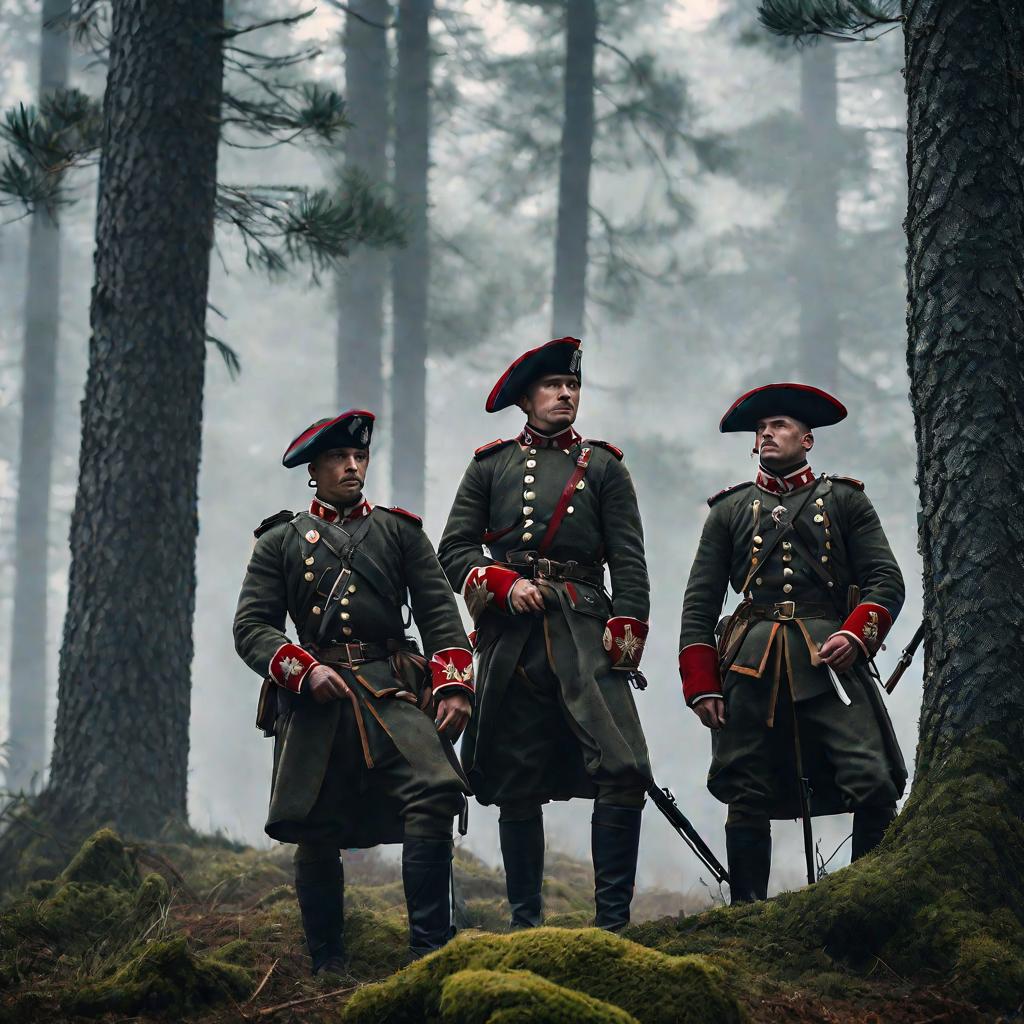 Трое раненых польских солдат 17 века в лесу