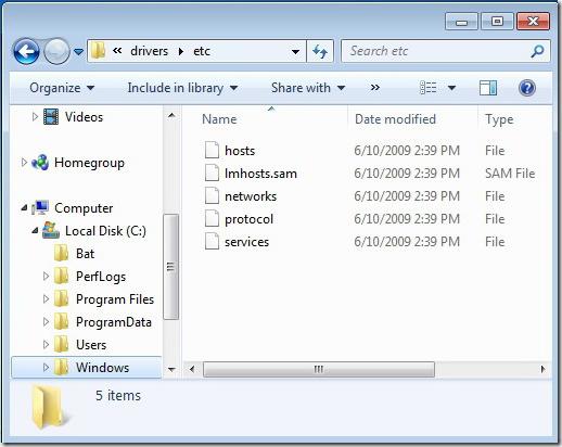 Файл hosts в Windows 7