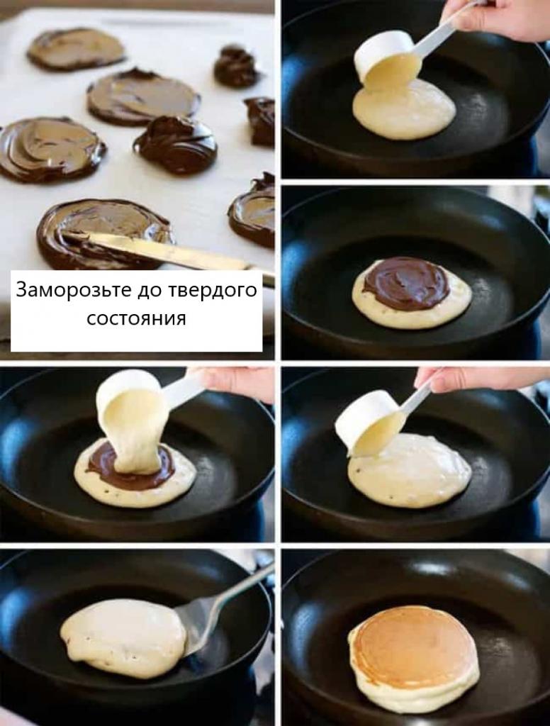 панкейки с нутеллой внутри рецепт с фото пошагово. 1283314. панкейки с нутеллой внутри рецепт с фото пошагово фото. панкейки с нутеллой внутри рецепт с фото пошагово-1283314. картинка панкейки с нутеллой внутри рецепт с фото пошагово. картинка 1283314. Любите «Нутеллу», тогда попробуйте приготовить панкейки с шоколадной нутеллой внутри. Есть множество рецептов панкейков, которые подаются с клиновым или малиновым сиропом, маслом, медом или взбитыми сливками. Нежные, тающие во рту панкейки с орехово-шоколадной начинкой, не требую никаких дополнений при подаче, ну если только подать такие блинчики с ягодами клубники, чтобы дополнить шоколадно-ореховый вкус свежей ягодной ноткой.