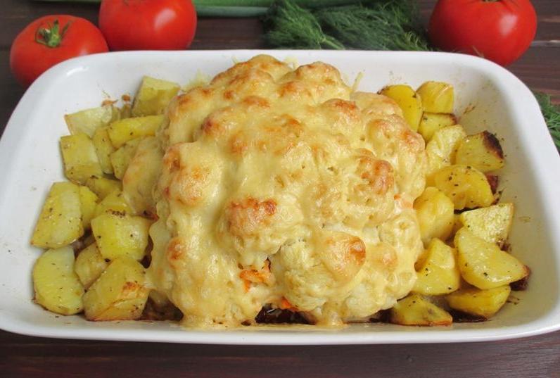 Картофель с цветной капустой в духовке