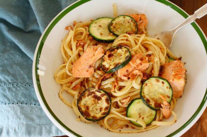 Тонкие спагетти с овощами