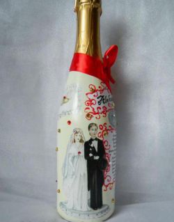 Украшаем шампанское на свадьбу своими руками. Оформление бутылки шампанского. Идеи